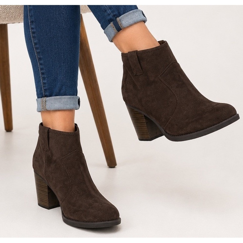 Soda Womens Ankle Boots QUE-S Dark Brown Faux Suede Block Heel Size 8